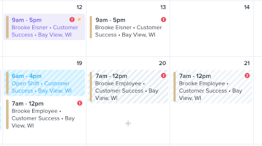 example of ZoomShift scheduling calendar