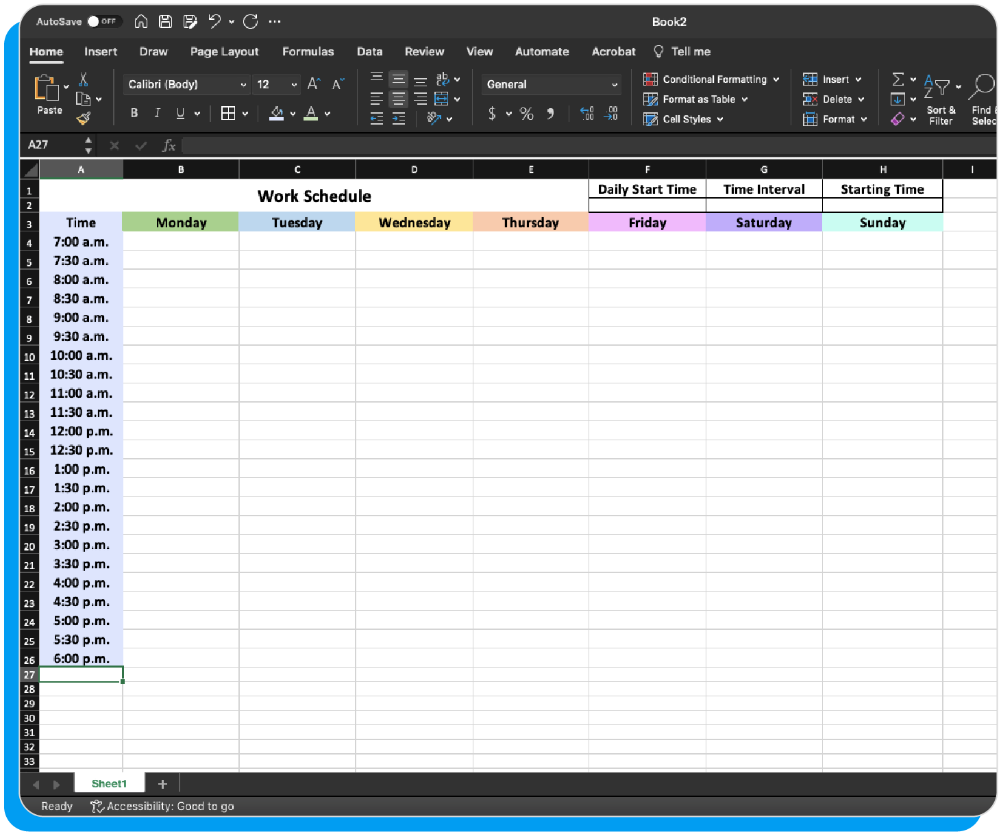 The tenth step when learning how to create a work schedule in Excel