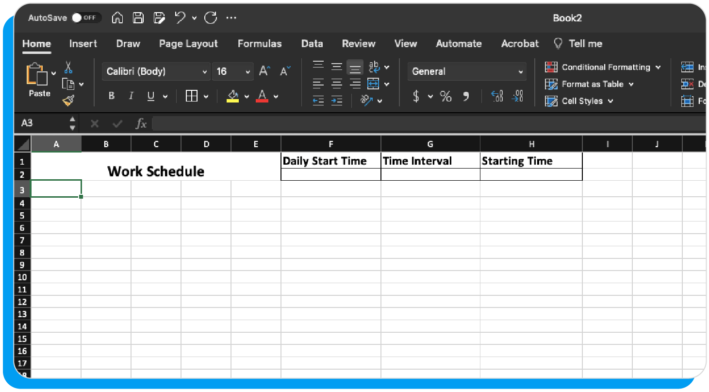 The fourth step when learning how to create a work schedule in Excel