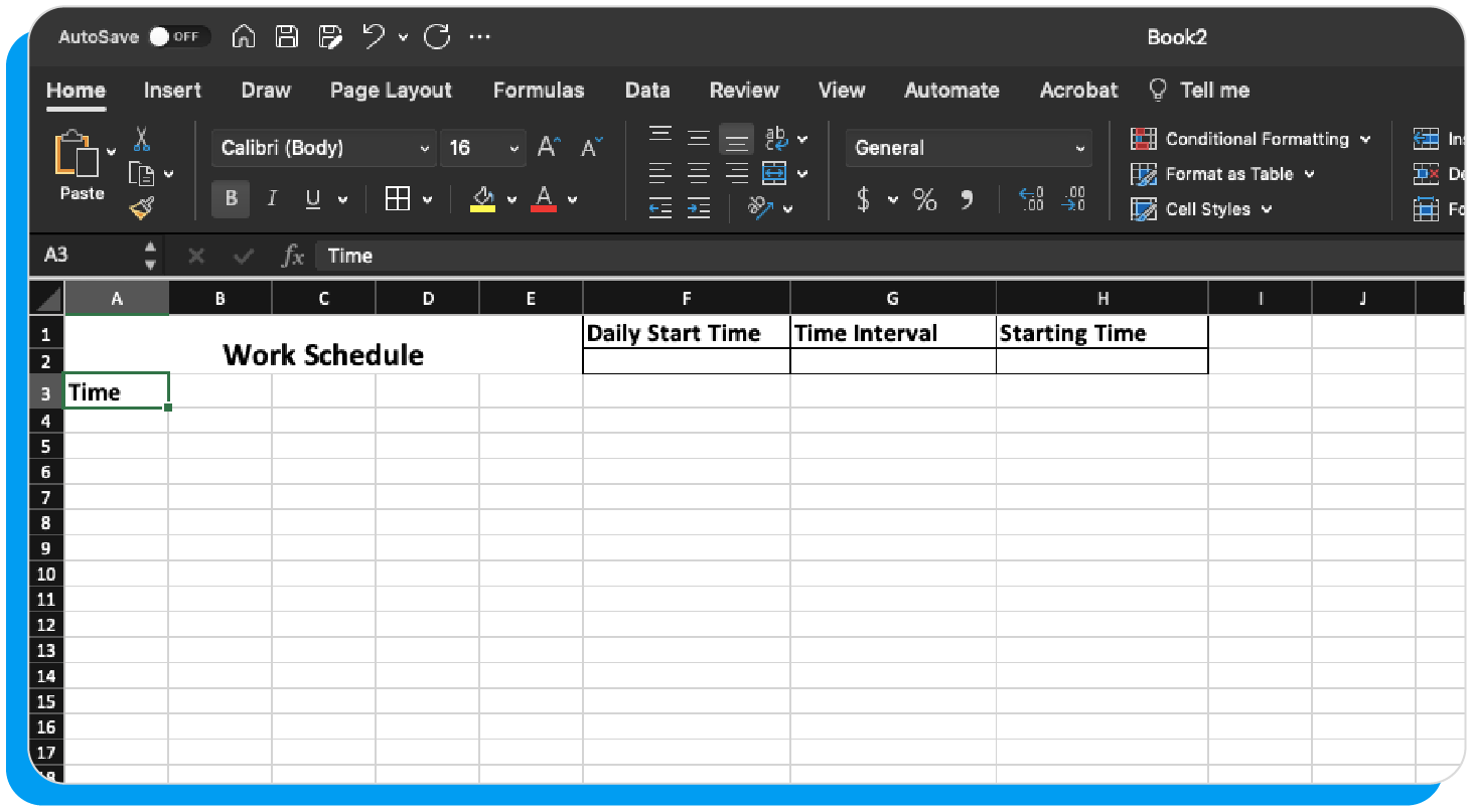 The fifth step when learning how to create a work schedule in Excel