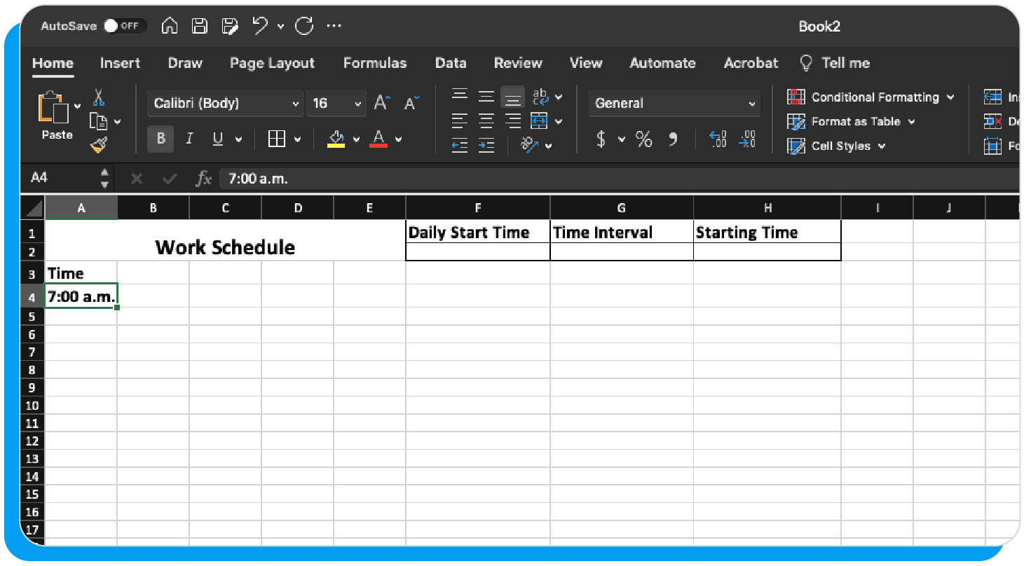 The sixth step when learning how to create a work schedule in Excel