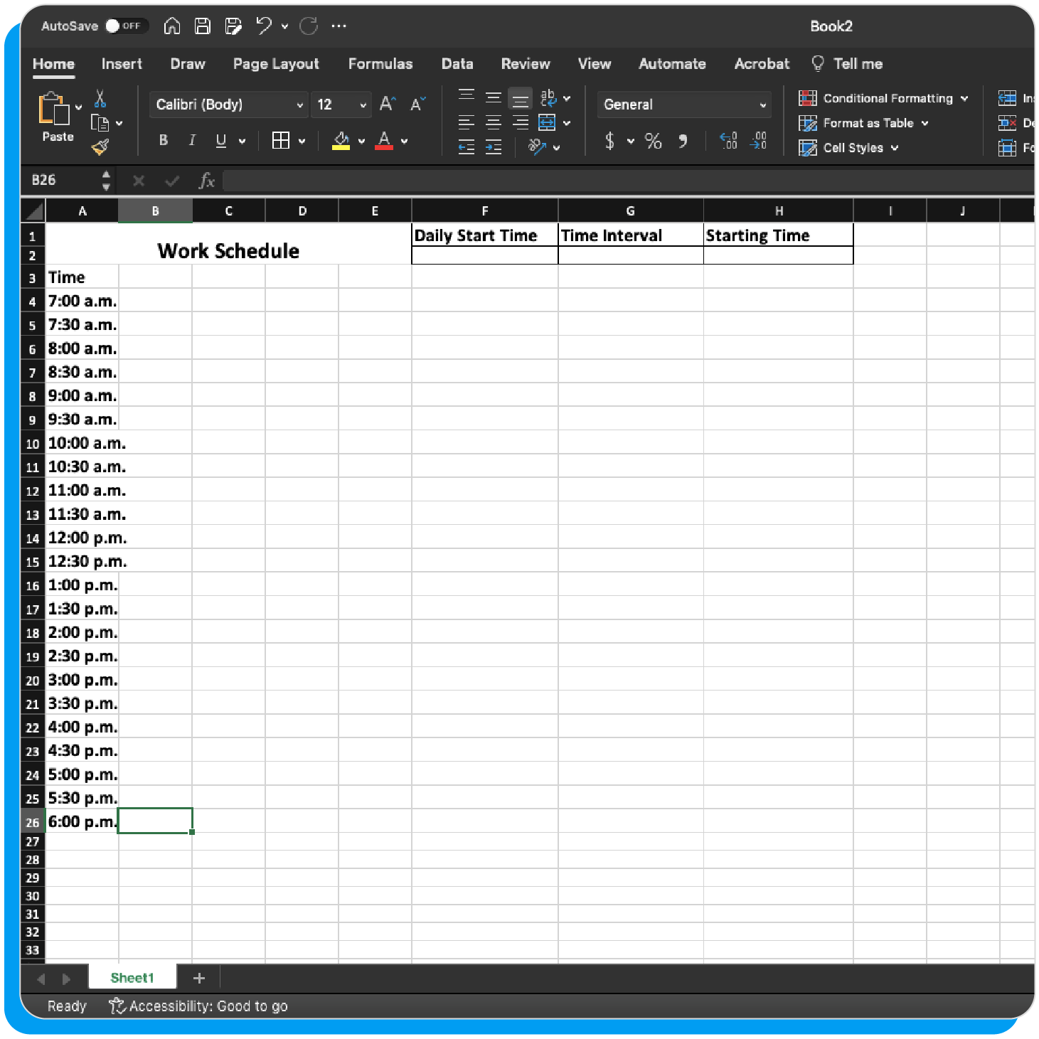 The seventh step when learning how to create a work schedule in Excel