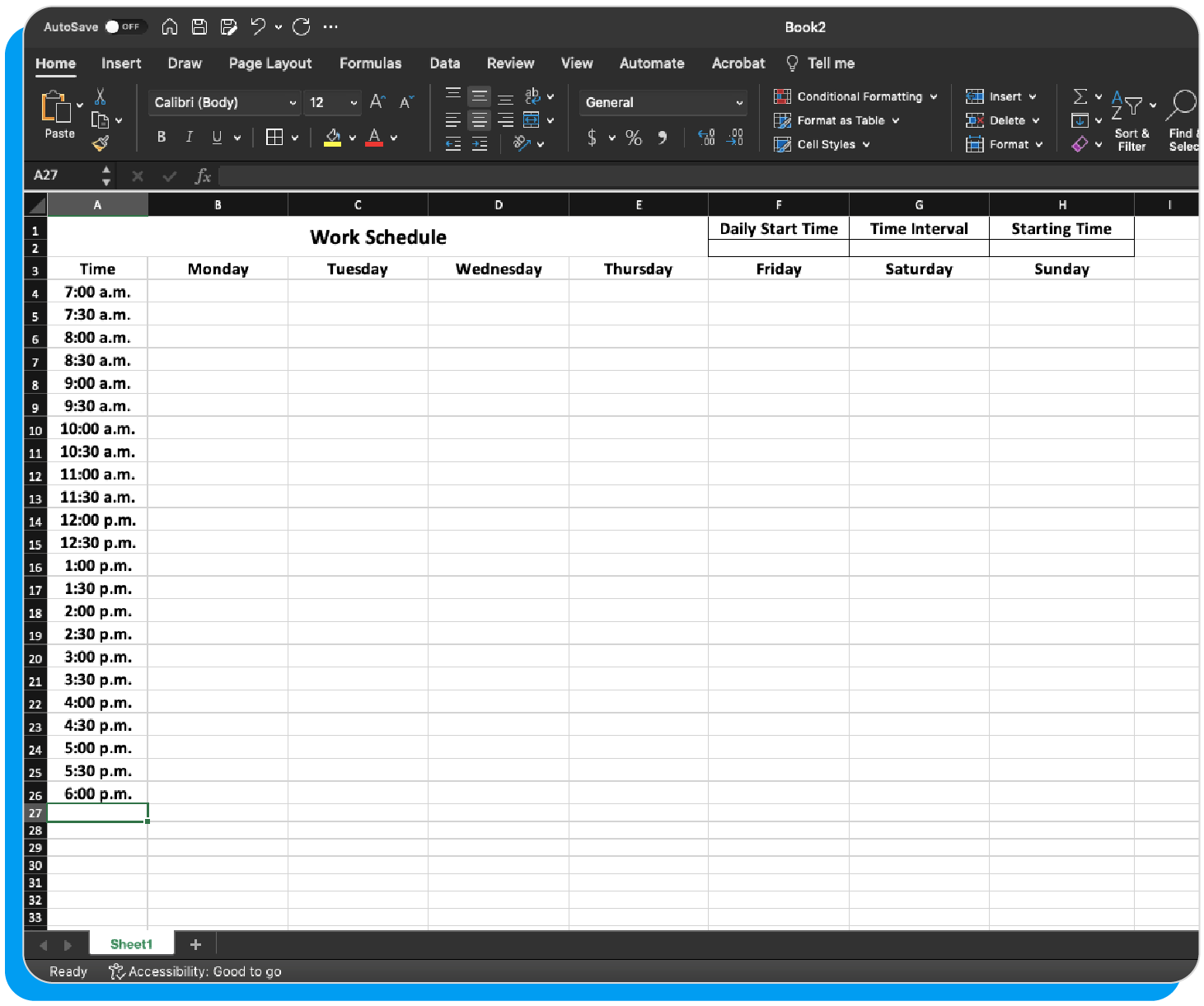 The ninth step when learning how to create a work schedule in Excel