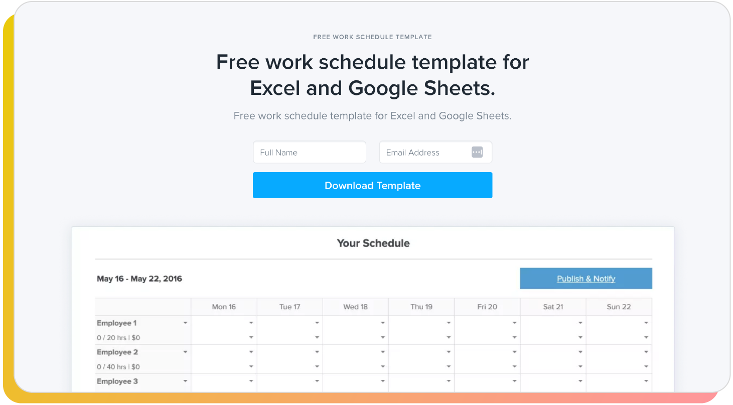 Zoomshift work schedule template