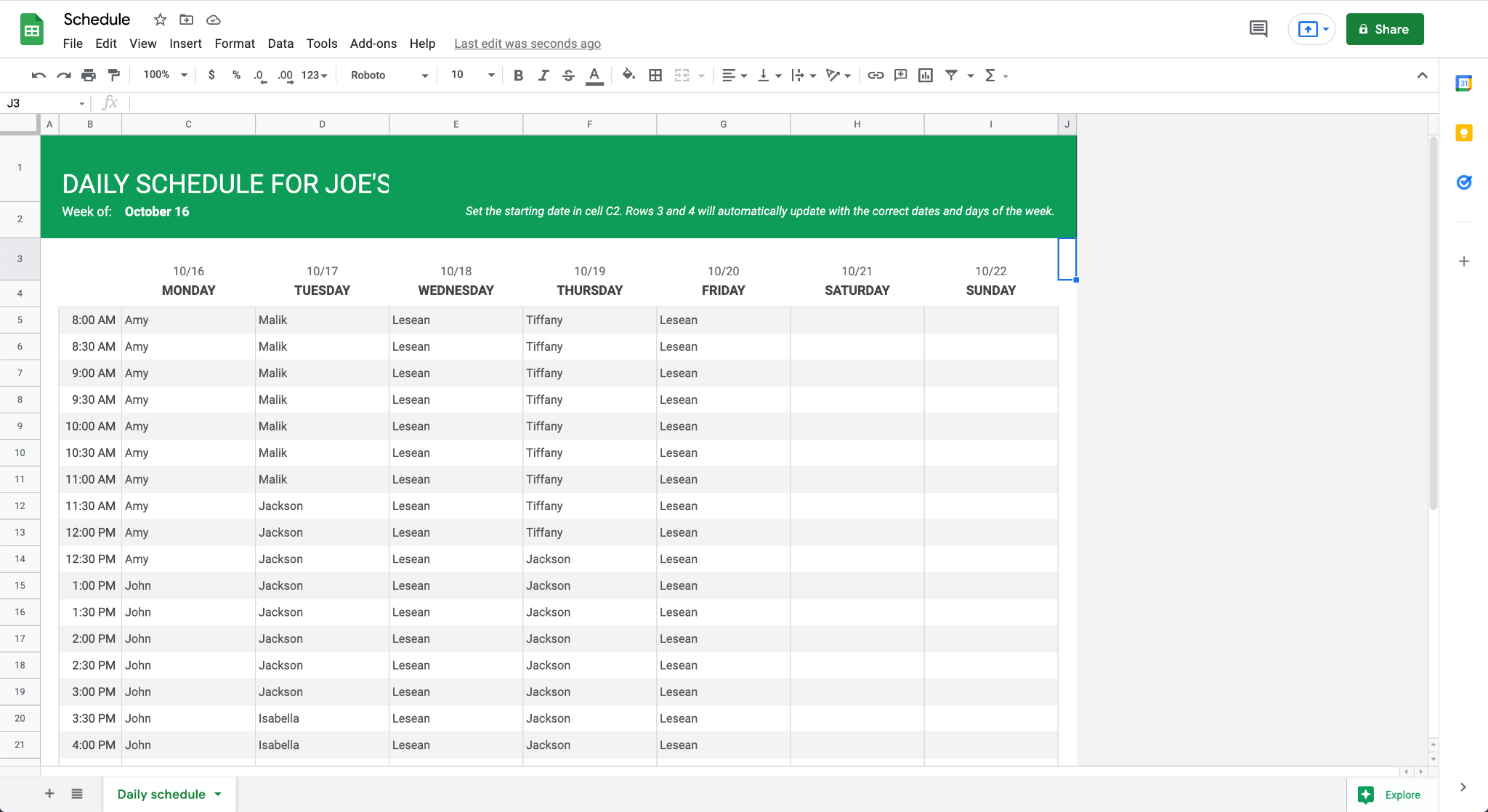 Add the Shifts Into the Sheet