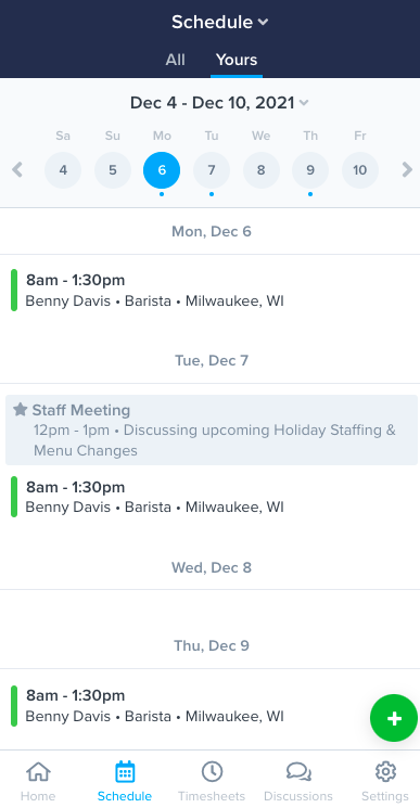 Published Employee Schedules on ZoomShift