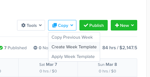 Create Weekly Template on ZoomShift