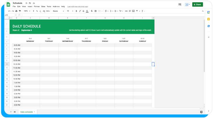 Google Sheets daily schedule new sheet