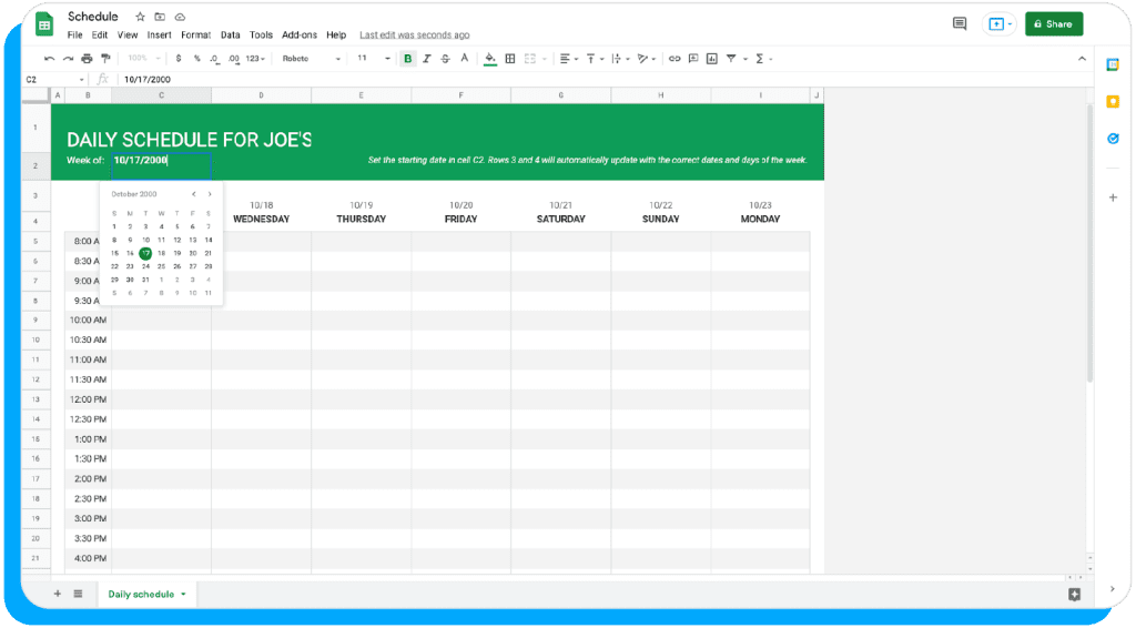 File Schedule Daily Schedule Template on Google Sheets | ZoomShift