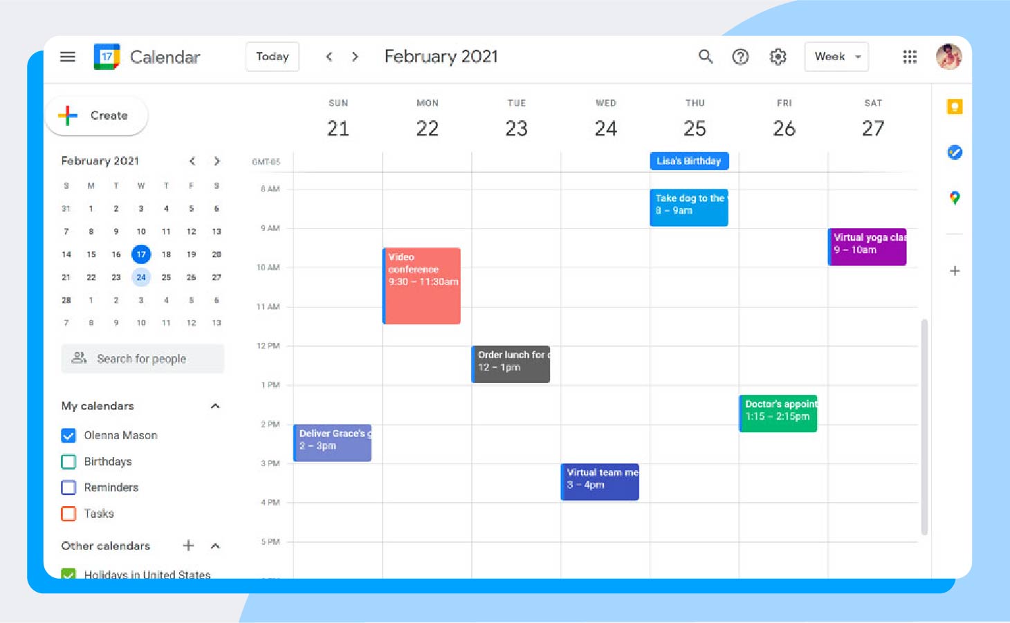A screenshot of Calendar, a popular time management tool