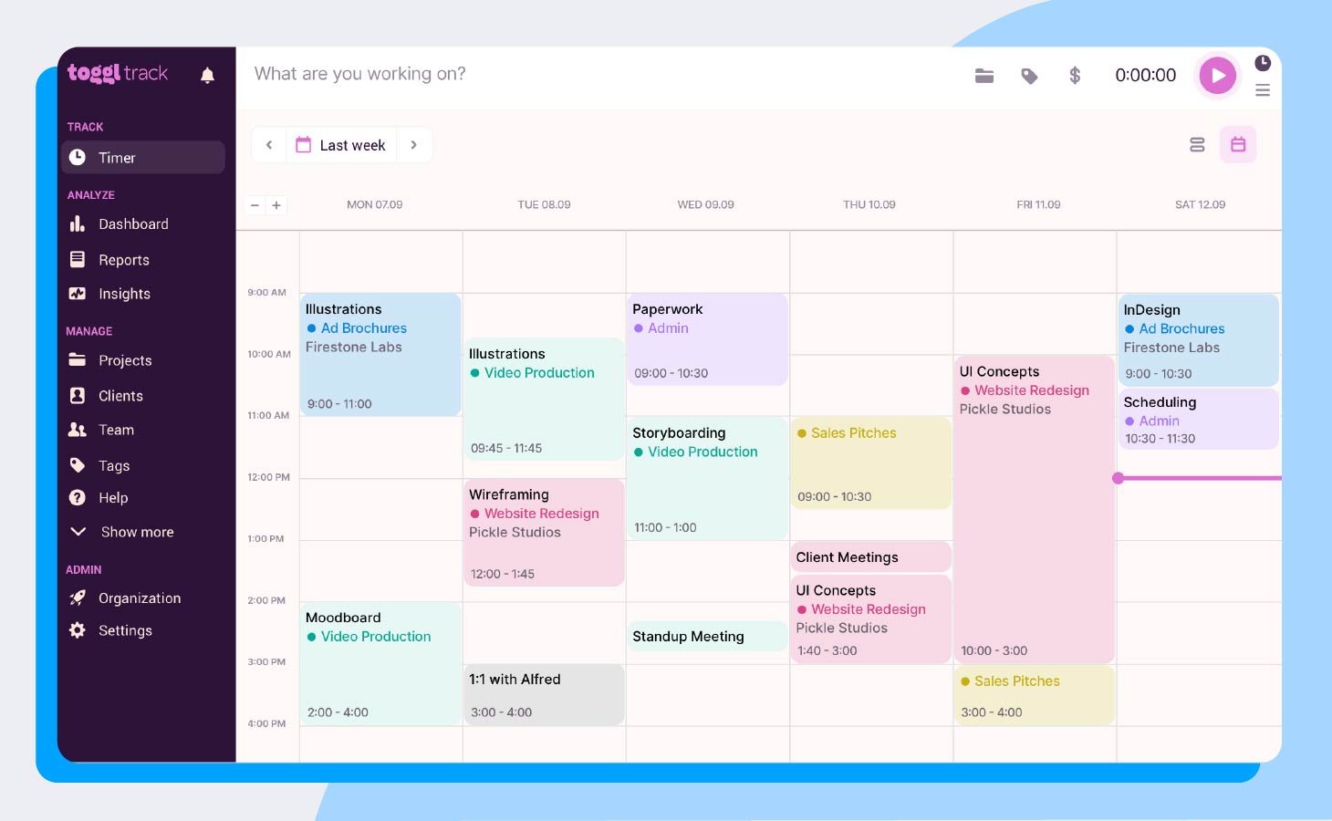 Screenshot of Toggl Track, a popular time management tool