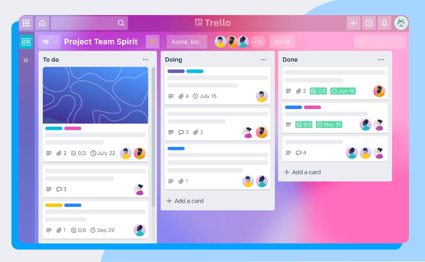 A screenshot of Trello, a popular time management tool